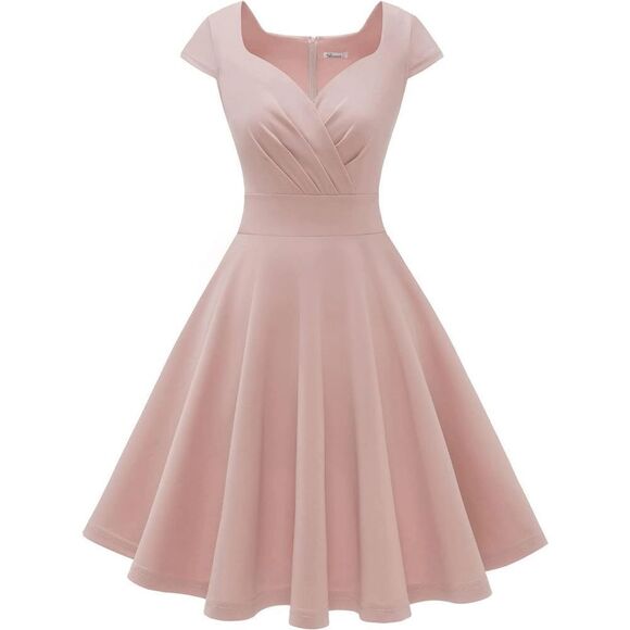 💗 Sweetheart Pinup Retro Vintage 1950s Rockabilly Pink Blush Dress SIZE L NEW - Picture 1 of 14
